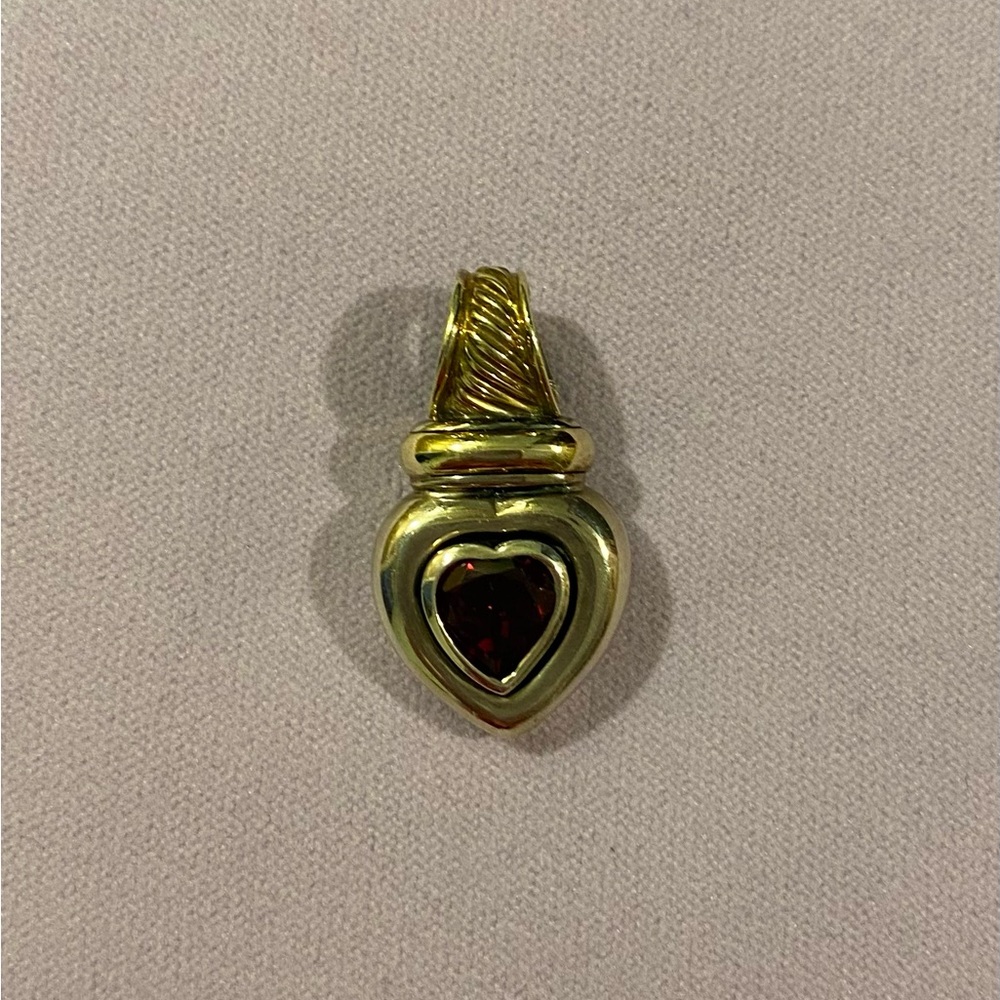 David Yurman Cable Gold & Silver Garnet  Heart Pendant.  Vintage!